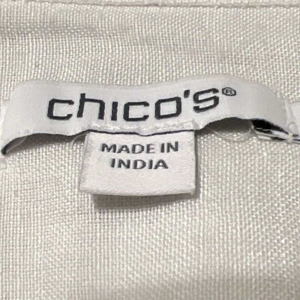 Chico's White & Blue Linen Blend Floral Puff Sleeve Boho Lagenlook Blouse Sz 16 - Picture 8 of 10